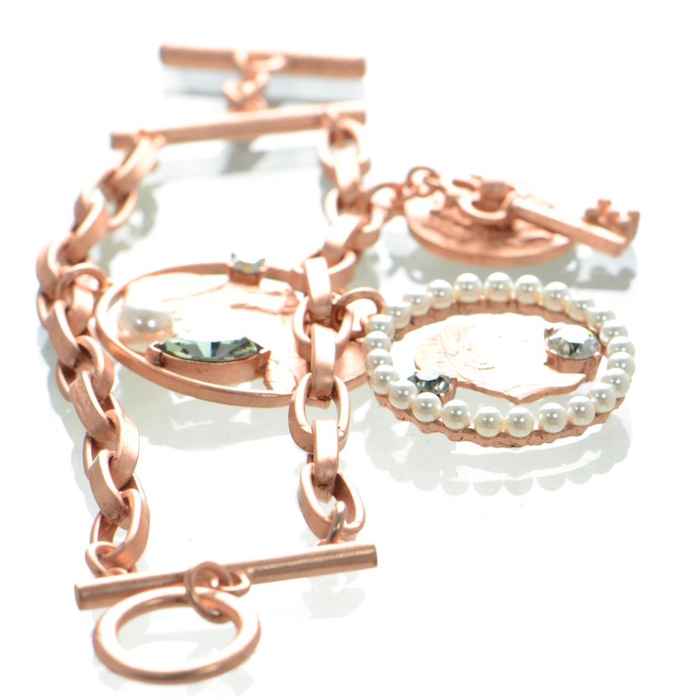 Oscar De La Renta Copper Finish Vintage Style Coin Toggle Bracelet - Picture 3 of 9